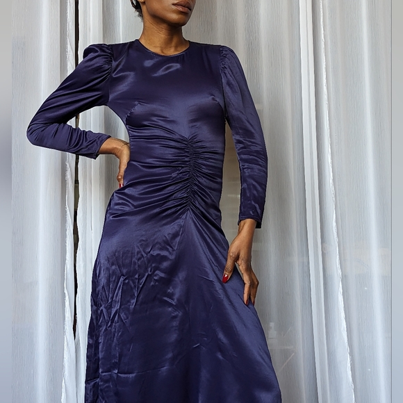 NWT Ruched Satin Cocktail Midi Dress - & Other Stories | Size 2 Small - Picture 5 of 9